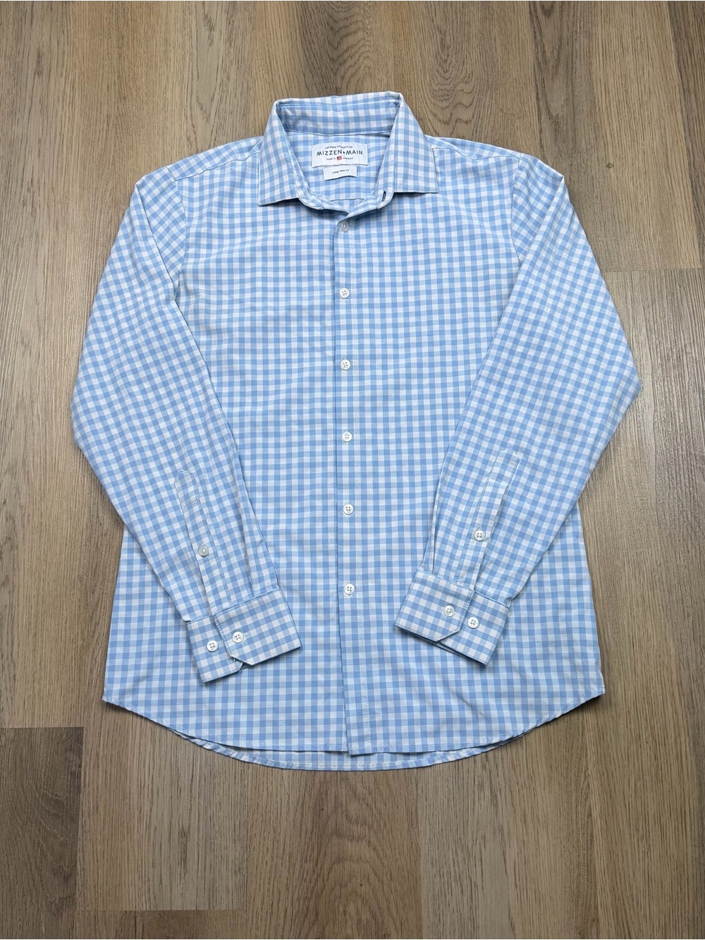 Mizzen+Main Shirt Mens Size L Blue Leeward Plaid Gingham Dress